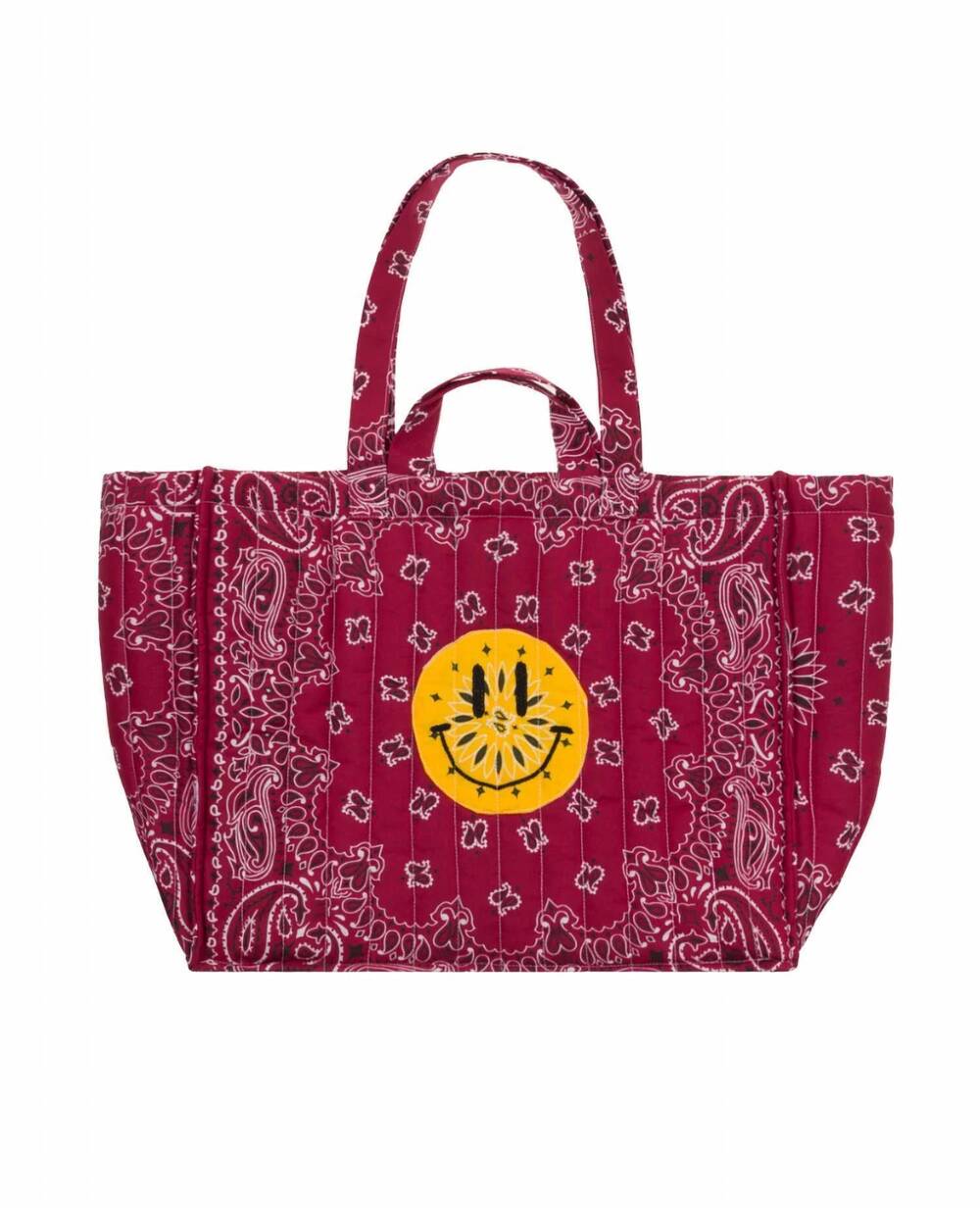 NEW CALL IT BY YOUR NAME women's happy face medium padded tote bag in all bordea